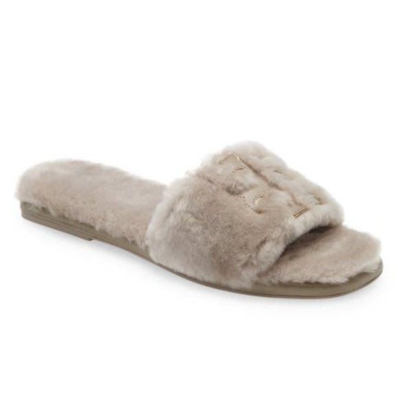 Tory Burch Shoes - NIB Tory Burch Double T Shearling Slide Sandal GRAY HERON 6.5 7 7.5 8 AUTHENTIC